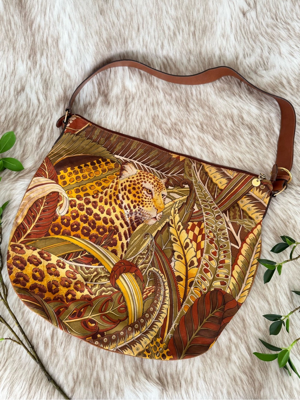Salvatore Ferragamo Jungle Leopard Print Nylon Shoulder Hobo Bag